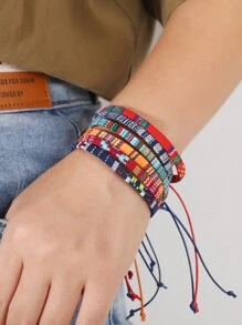 6/12 piezas Pulseras tejidas a mano de tela estilo bohemio colorido para hombres y mujeres, conjunto simple de pulseras de amistad y cuerda de surf - vistoso - Ver 7