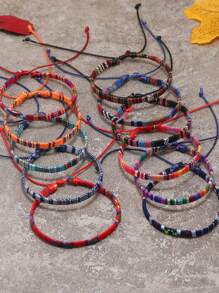 6/12 piezas Pulseras tejidas a mano de tela estilo bohemio colorido para hombres y mujeres, conjunto simple de pulseras de amistad y cuerda de surf - vistoso - Ver 3