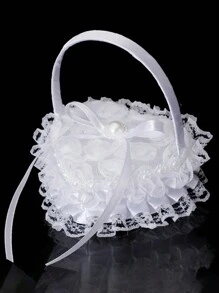 1 件结婚戒指枕头、迷你花童手持心形戒指枕头、珍珠蕾丝蝴蝶结戒指盒首饰盒、订婚戒指架、求婚戒指展示架（不含戒指） - 白色 - 查看 14