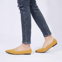 Women's Ballet Flat Shoes Knit Dress Shoes Pointed Toe Flats Comfort Slip On Walking Flats Foldable Soft Shoes - Yellow - View 2