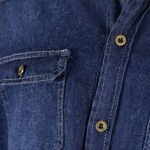 Long Sleeve Formal Jeans Shirt With Pockets - Men's Basic Long Sleeve Work Shirt In Dark Blue - 藍色 - 查看 5