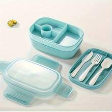 Bộ hộp cơm trưa di động hình vuông 1 cái - 3 hộp đựng Bento có thể xếp chồng lên nhau với bộ dụng cụ, chống rò rỉ, lý tưởng để đi ăn ngoài, làm việc, dã ngoại và các hoạt động ngoài trời - Nhiều màu - Xem 3