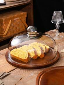 新款复古日式樟木蛋糕托盘，多功能餐盘，适用于家庭厨房、餐厅、客厅，可盛放糖果、饼干、面包，也适用于婚礼、派对、礼品、生日等场合。 - 棕色 - 查看 6