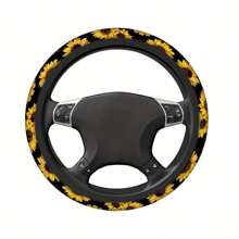 1 Stück einzigartige Sonnenblume bedruckte Auto Lenkradabdeckung, neue Design Auto-Innenraumdekoration, rutschfester Rad-Protector - Verschiedenfarbig - Übersicht 3