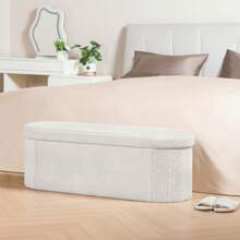 Folding Storage Ottoman, Long Ottomans Shoes Bench Ellipse , Teddy Storage Chest Footrest Seat 43.3"*14.96"*14.96"