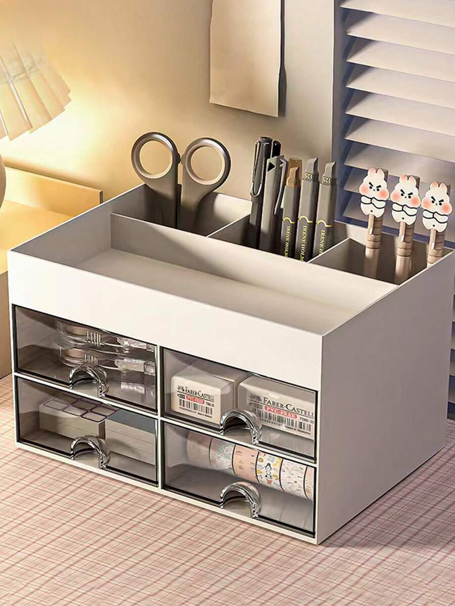 1 hộp đựng mỹ phẩm có ngăn kéo, hộp đựng đồ trên bàn, thích hợp để đựng mỹ phẩm, đồ trang sức, đồ làm móng, sản phẩm chăm sóc da, đồ trang điểm, phòng tắm, kính, cọ trang điểm, đồ dùng học tập, v.v. - trắng - Xem 1