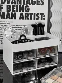 1 hộp đựng mỹ phẩm có ngăn kéo, hộp đựng đồ trên bàn, thích hợp để đựng mỹ phẩm, đồ trang sức, đồ làm móng, sản phẩm chăm sóc da, đồ trang điểm, phòng tắm, kính, cọ trang điểm, đồ dùng học tập, v.v. - trắng - Xem 3