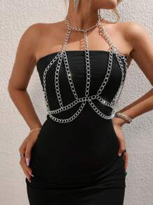 性感身體鏈項鍊胸衣夜總會胸鏈女性內衣配件 - 銀色 - 查看 1