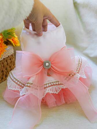 1 件宠物连衣裙，适合猫和小型犬，轻盈、透气、舒适的公主薄纱连衣裙 - 白桃薄纱连衣裙