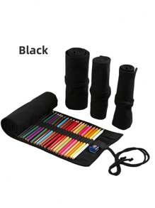 1支/2支装素描铅笔套装，彩色大容量收纳铅笔盒，带橡皮擦，多功能多款式化妆刷笔收纳笔袋，带系带大容量收纳袋，适用于办公旅行，返校季，铅笔袋，书包，文具 - 黑色 - 查看 10