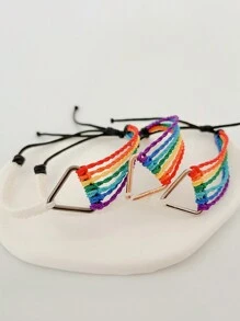 1pc Fashionable Waterproof Wax Thread Handwoven Rainbow Bracelet, Suitable For Men's Daily Wear - Seven Color Hand-woven Bracelet - View 9