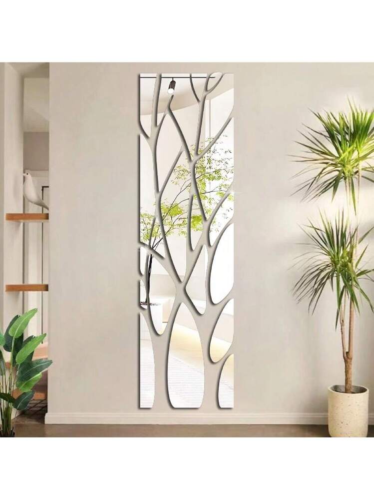Fituenly Grand Arbre Miroir 3D Autocollant Mural - Branches Acrylique Auto-Adhésif Pour Salon, Chambre Et Bureau, 38x75 Cm