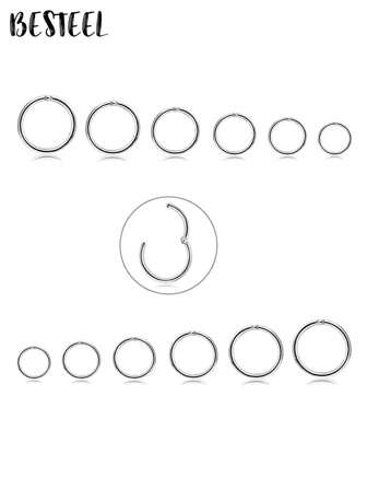 BESTEEL 1 pieza Aretes de aro de acero inoxidable de 6-16 mm para cartílago, hipoalergénicos, anillo para la nariz, hélice, lóbulos, aretes durmientes con bisagras, piercing para joyas de mujer