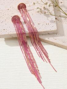 1pair Handmade Fringe Copper Chain Earrings, With Assorted Shapes And Colors, Pattern, Color And Position May Differ - Hot Pink - View 3