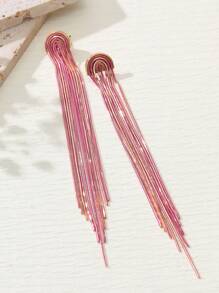 1pair Handmade Fringe Copper Chain Earrings, With Assorted Shapes And Colors, Pattern, Color And Position May Differ - Hot Pink - View 6