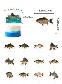 13pcs Fish Themed Birthday/Festival/Party Decoration Supplies Cake Toppers - Set - View 3