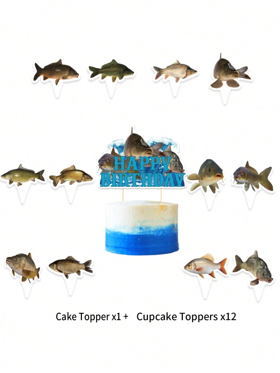 13pcs Fish Themed Birthday/Festival/Party Decoration Supplies Cake Toppers - Set - View 1