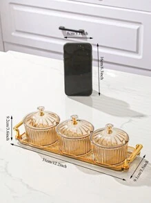 4 件/套塑料多功能储物罐，带盖子和勺子的密封容器，适用于谷物、糖果、饼干、面包，适用于户外、婚礼、派对、礼物、生日、圣诞礼物 - 香檳色 - 查看 3