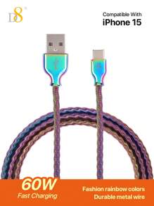 D8 金属彩色快速充电线（3.3FT60W），USB A 至 Type-C 充电器线，3A 快速充电兼容三星 Galaxy A10e A20 A50 A51 A71、S20 S10 S9 S8 Plus、Note 9 8、A11 A20 A51、G6 G7 V30 V35、Moto Z2 Z3 - 彩色 - 查看 11