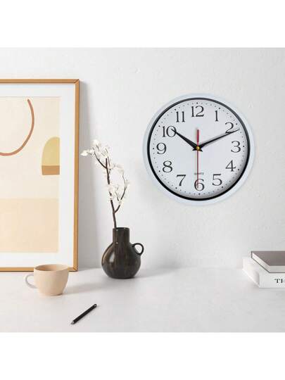 1pc Moderne Minimalist Zwart Wit Plastic Glass Wand Clock, Silent Quartz, Living Room, Bedroom, Office, Sizes Available: 8in, 10in, 12in (Battery Not Included),Home ,Room Klok Bedroom Dormitory Back To School view 2