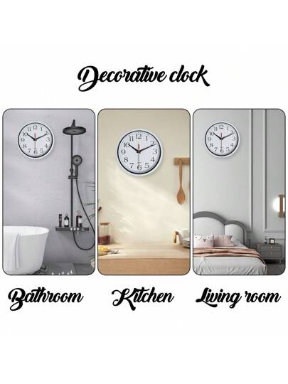 1pc Moderne Minimalist Zwart Wit Plastic Glass Wand Clock, Silent Quartz, Living Room, Bedroom, Office, Sizes Available: 8in, 10in, 12in (Battery Not Included),Home ,Room Klok Bedroom Dormitory Back To School view 7