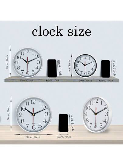 1pc Moderne Minimalist Zwart Wit Plastic Glass Wand Clock, Silent Quartz, Living Room, Bedroom, Office, Sizes Available: 8in, 10in, 12in (Battery Not Included),Home ,Room Klok Bedroom Dormitory Back To School view 4