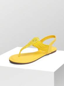 Women's Elastic Strappy String Thong Ankle Strap Summer Gladiator Sandals - Màu vàng - Xem 4