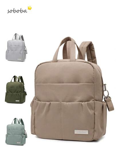 1入大容量防水牛津布輕便媽媽背包，駝色，可懸掛在嬰兒車上，適用於戶外活動