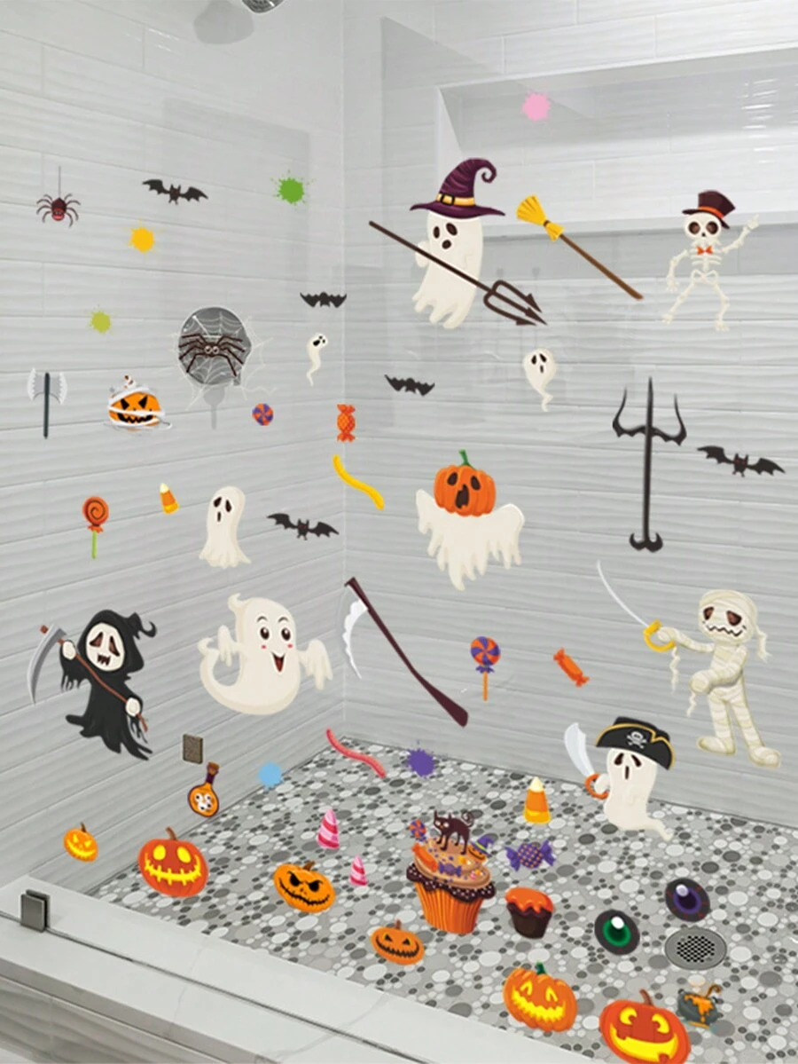1pc Halloween Ghost Wall Sticker Self-Adhesive Waterproof Anti-Slip Bathtub Decoration Bathtub Sticker - Multicolor - View 1