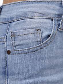 Jeans para Mujer de Mezclilla: Tiro Alto, Ajustados, Color Azul, Realce de Curvas. Diseño de desgarre en la parte delantera. Fabricados con materiales de alta calidad. Hello Meet. - Lavado ligero - Ver 9