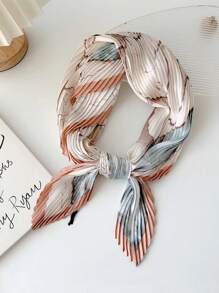 1 pieza Pañuelo de seda con estampado de estilo pañuelo para mujer, para primavera, multifuncional para atar en el cuello, muñeca o cabeza, apto para uso diario en invierno y otoño - Beis - Ver 1