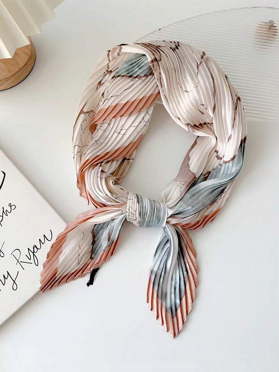 1 pieza Pañuelo de seda con estampado de estilo pañuelo para mujer, para primavera, multifuncional para atar en el cuello, muñeca o cabeza, apto para uso diario en invierno y otoño - Beis - Ver 1