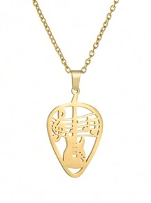 1pc Stainless Steel Rock Guitar Pendant Necklace, Unisex Fashion Jewelry, Suitable For Music Festivals, Parties, And Daily Wear - Guitar Note Necklace - View 4