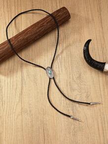 1入西部牛女孩風格藍色綠松石裝飾皮革繩項圈