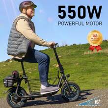 GYROOR Electric Scooter With Seat With 550W Powerful Motor, 20-Mile Range, Speed Up To 18.6MPH, Ample Storage For Pets & Cargo - màu đen - Xem 3
