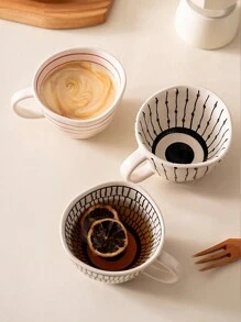 CMYD Studio 1pc 350ML Hand-Painted Ceramic Mug, Short And Fat Irregularly Dotted Coffee Cup, Suitable For Breakfast, Milk, Latte, Coffee, Striped Mug Cup Back To School