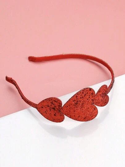 1个女童红色亮片爱心发箍，适合生日、舞台表演、日常佩戴