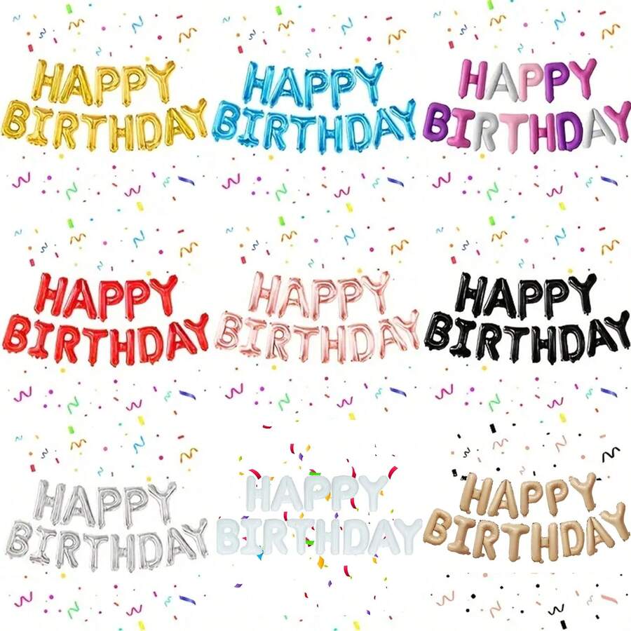 13入組生日氣球玫瑰金箔字母氣球套裝，生日裝飾，派對用品，照片氣球，生日氣球，生日裝飾，美學房間裝飾，派對裝飾用品 - 生日快樂字母13件套 - 查看 1