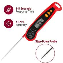 1 Stück faltbarer Handgriff BBQ Temperaturmesser, schnell und genau mit 3-5s Reaktionszeit, hergestellt aus ABS-Material und Edelstahlsonde, gesteuert durch einfachen Berührungsschalter, betrieben mit 7 Batterien, kompakt und tragbar mit faltbarer Sonde für Lagerung und einfachen Transport, Küche, Küchenartikel, Lebensmittel, Kochen, Camping, Urlaub, Strand, Raumdekoration, Organizer, Party, Reise.