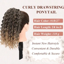 Kinky Curly Ponytail Extension Drawstring Ponytail Kinky Curly Clip In Extensions Ponytail Hair Extensions Hair For Women ,T27 - Blonde Ombre - View 2