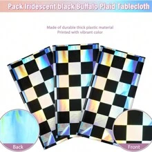 1 包黑色和彩虹色格子塑料桌布，闪亮一次性激光矩形桌布，全息箔桌布彩虹色派对装饰品，适用于野餐露营户外，54x108 英寸生日装饰婚礼装饰毕业季装饰 - 黑與白 - 查看 5