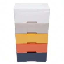 Cómoda de plástico, cómoda con cajones de plástico, cajón para ropa, armario de almacenamiento con 5 cajones, organizador de cómoda alta y estrecho con cajones de armario para la habitación de los niños o sala de juegos - Multicolor - Ver 1