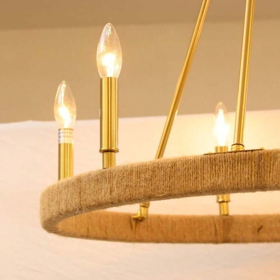 ES-DIY Modern Crystal Pendant Light FixtureFinish Hanging Lighting Crystal Chandelier For Living RoomLED Kitchen - 黃金,黃麻 - 查看 1