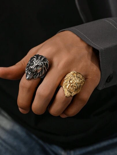 خاتم رجالي من الفولاذ المقاوم للصدأ مطلي بالذهب عيار 18 قيراط بنمط رأس النمر الرجعي، مجوهرات موضة