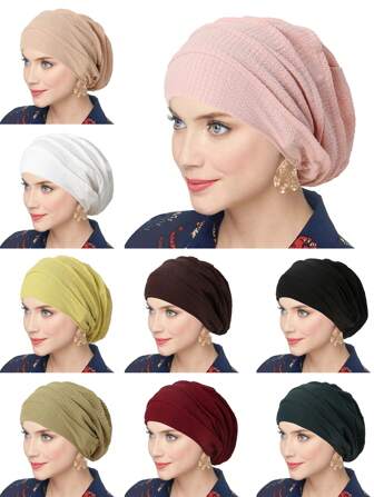 1 件装褶皱图案头巾女式纯色头巾女式褶边头巾头带适用于 Abaya 日常帽子面纱服装