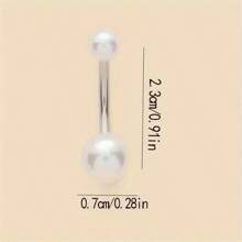 1 Máy Tính Hai Kết Thúc Ngọc Trai Giả Bụng Vòng, Thanh Lịch Rốn Xuyên Thép Không Gỉ Bụng Vòng Trang Trí - Bạc - Xem 2