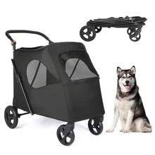 Dog Stroller, Pet Stroller For Small Dogs Cats, Up To 33 LBS With Storage Basket & Cup Holder, Black - View 4