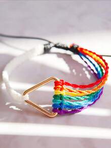 1pc Fashionable Waterproof Wax Thread Handwoven Rainbow Bracelet, Suitable For Men's Daily Wear - Seven Color Hand-woven Bracelet - View 12