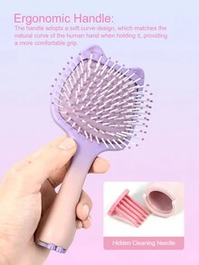1pc Mini Air Cushion Comb With Handle, Gradient Color Cute Cat Ear Design, Wet/Dry Use, Portable Detangling Hair Comb, Scalp Massage, Suitable For Fine/Curly/Dry Hair, Hair Care Essential, Girls Gift, Travel Must-Have, Multiple Colors Available - Multicolor - View 1