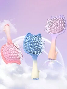 1pc Mini Air Cushion Comb With Handle, Gradient Color Cute Cat Ear Design, Wet/Dry Use, Portable Detangling Hair Comb, Scalp Massage, Suitable For Fine/Curly/Dry Hair, Hair Care Essential, Girls Gift, Travel Must-Have, Multiple Colors Available - Multicolor - View 3